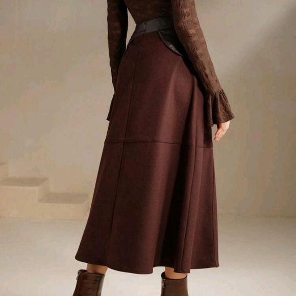 Fashionable Commuter Retro Chic PU Leather Patchwork DoubleBelt High Waist Shirt - Picture 4 of 4